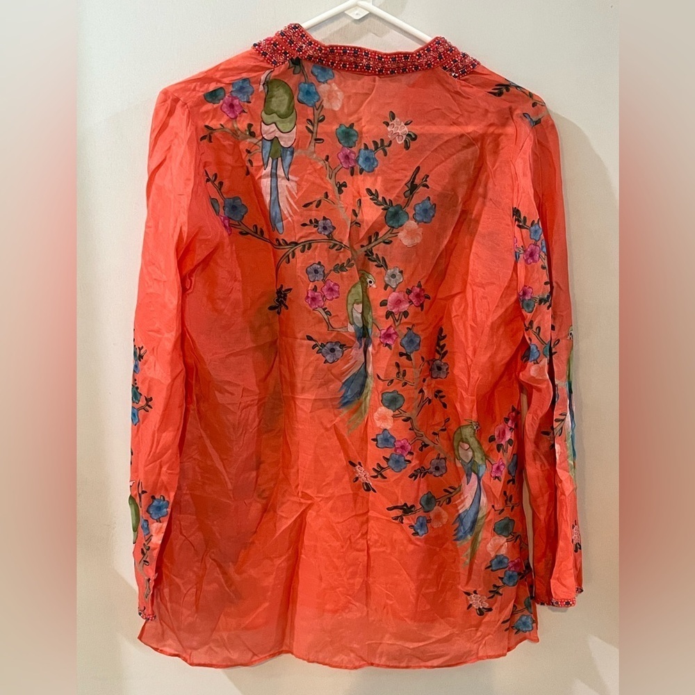 Bella Tu Avery Beaded Floral Pheasant Bird Blouse, size medium, New! - Picture 5 of 6